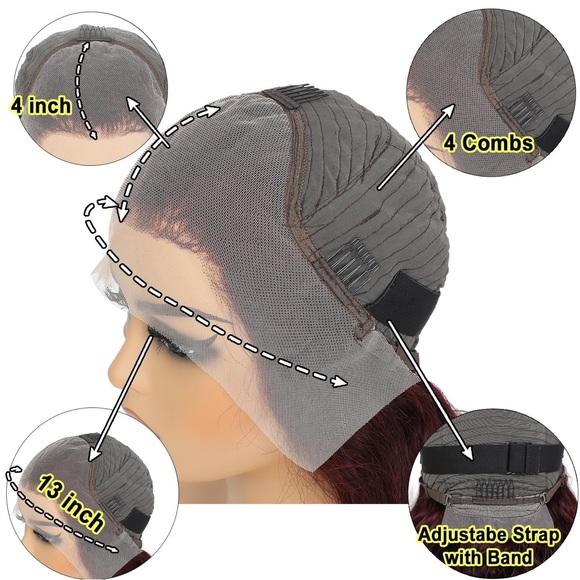 HUMAN HAIR Burgundy Deep Wave Lace Front Wig 13x4 HD Glueless 180% Density - Picture 5 of 9